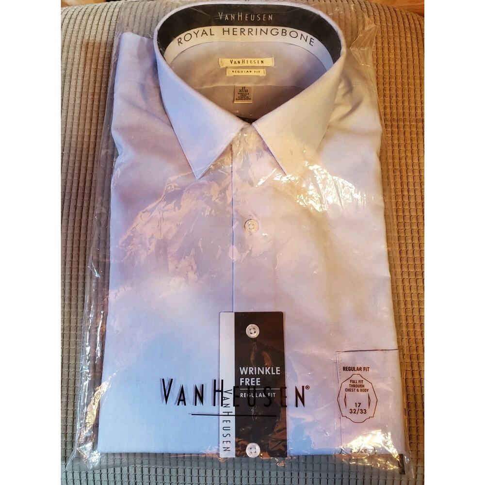 Van Heusen Fitted Men's Blue Dress Shirt 17 1/2 32/33 Wrinkle Free New w/Tags